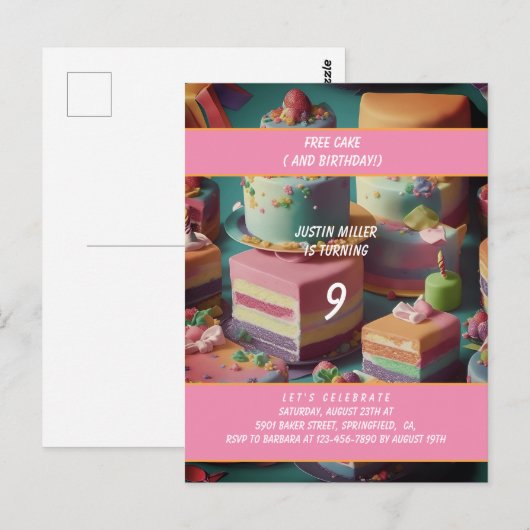 Gratis taart verjaardag briefkaart (Voorkant / Achterkant)