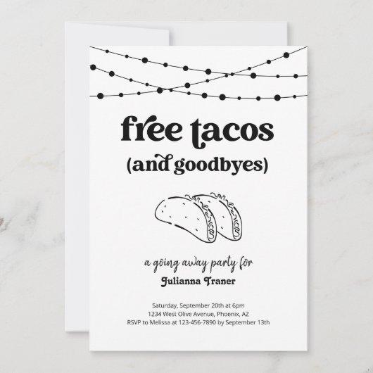 Gratis Taco Funny Going Away Party uitnodiging (Voorkant)