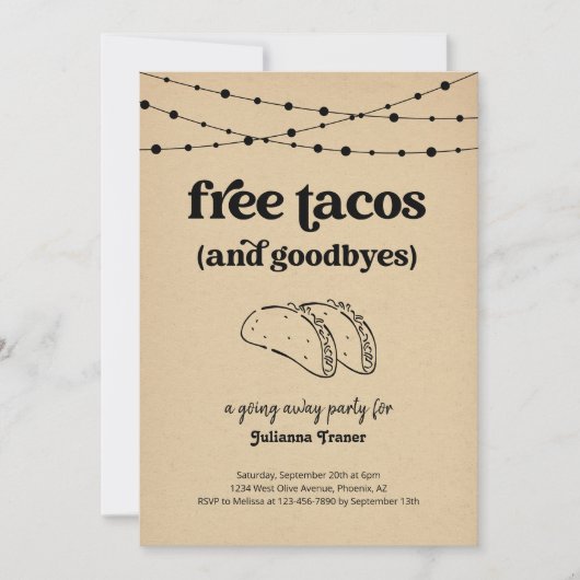 Gratis Taco Funny Going Away Party uitnodiging (Voorkant)