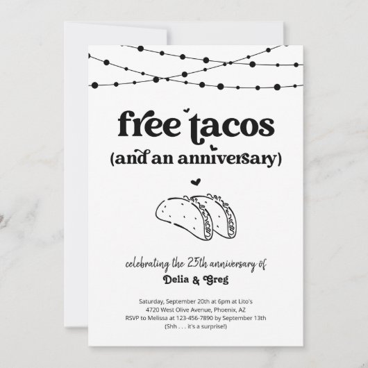 Gratis Taco Funny Jubileum Feestuitnodiging Kaart (Voorkant)