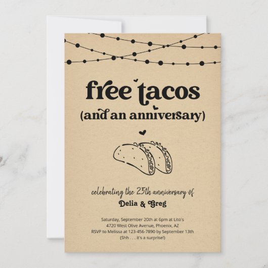 Gratis Taco Funny Jubileum Feestuitnodiging Kaart (Voorkant)