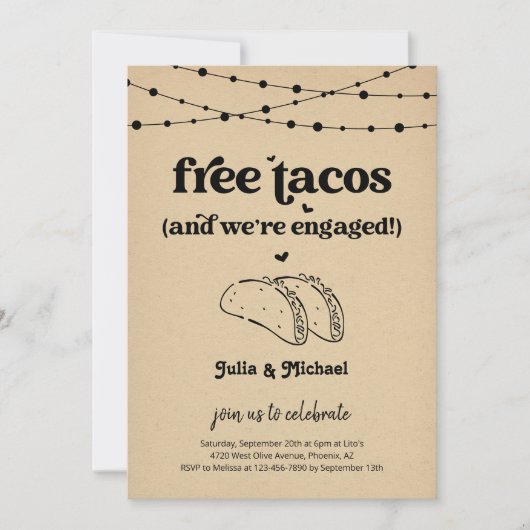 Gratis Taco Grappig Verlovingsfeest Uitnodiging (Voorkant)
