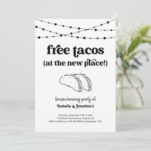 Gratis Taco Grappige Housewarming Party Uitnodigin Kaart (Staand voorkant)
