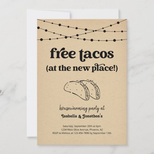 Gratis Taco Grappige Housewarming Party Uitnodigin Kaart (Voorkant)