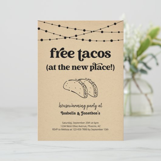Gratis Taco Grappige Housewarming Party Uitnodigin Kaart (Staand voorkant)