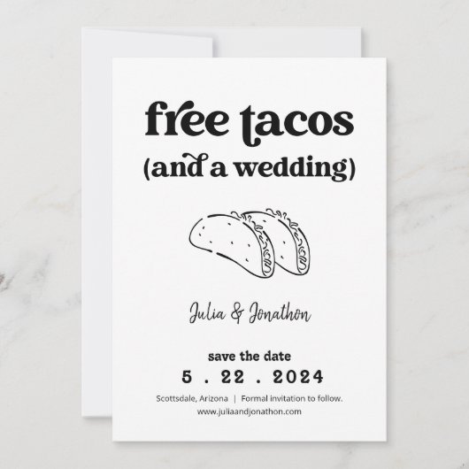 Gratis Tacos Funny Save the Date Kaart (Voorkant)