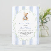 Gratis Teddybeer Babyshower Jongen Kaart (Staand voorkant)