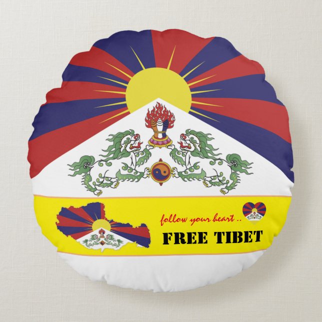 Gratis Tibet & Tibetaanse vlag, Kaart Hart / Tibet Rond Kussen (Voorkant)