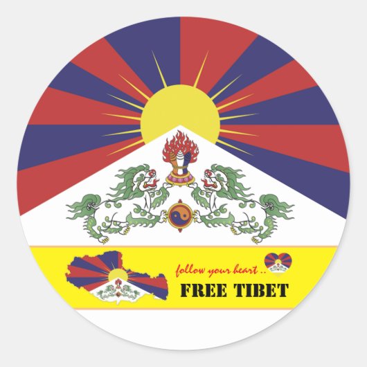 Gratis Tibet & Tibetaanse vlag, Kaart Hart / Tibet Ronde Sticker (Voorkant)