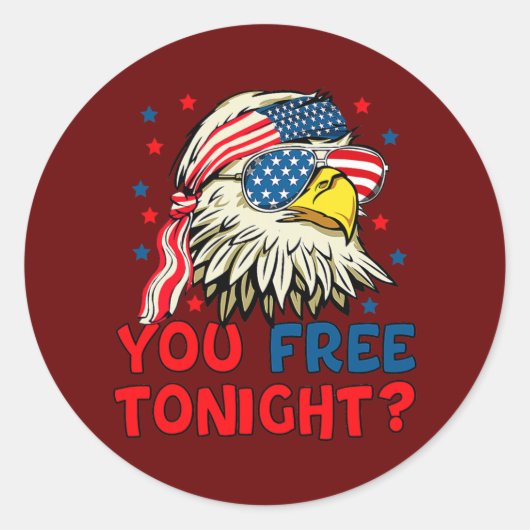 Gratis vanavond Bald Eagle Mullet Amerikaanse vlag Ronde Sticker (Voorkant)