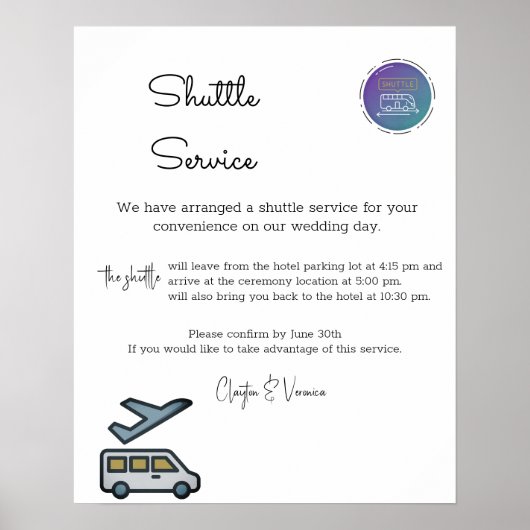 Gratis vervoer voor onze bruiloft gasten poster (Voorkant)
