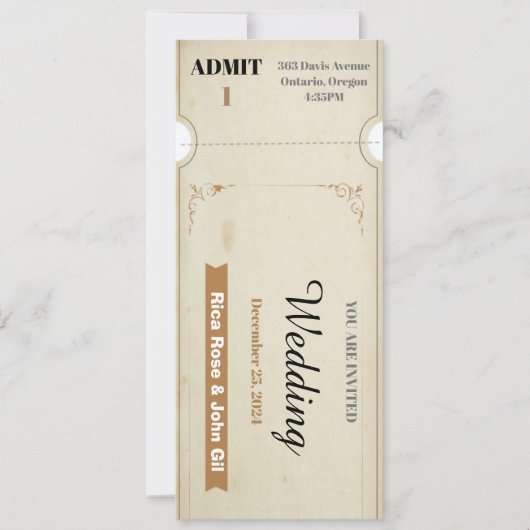 Gratis vintage trouwticket kaart (Voorkant)