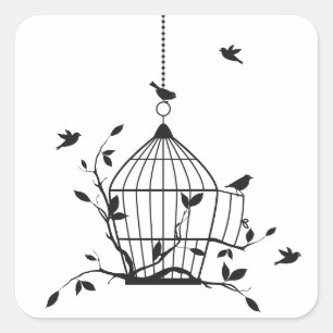 Gratis vogels met open vogelkooi vierkante sticker