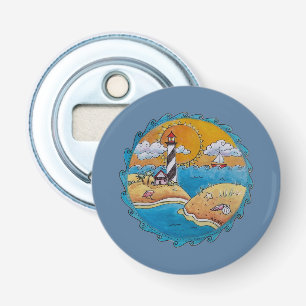 Gratis Vuurtoren Strand Scene Kust Folk Art Button Flesopener
