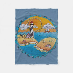 Gratis Vuurtoren Strand Scene Kust Folk Art Fleece Deken