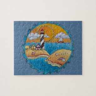 Gratis Vuurtoren Strand Scene Kust Folk Art Legpuzzel