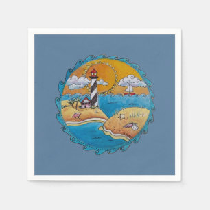 Gratis Vuurtoren Strand Scene Kust Folk Art Servet