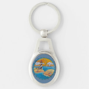 Gratis Vuurtoren Strand Scene Kust Folk Art Sleutelhanger