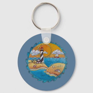 Gratis Vuurtoren Strand Scene Kust Folk Art Sleutelhanger
