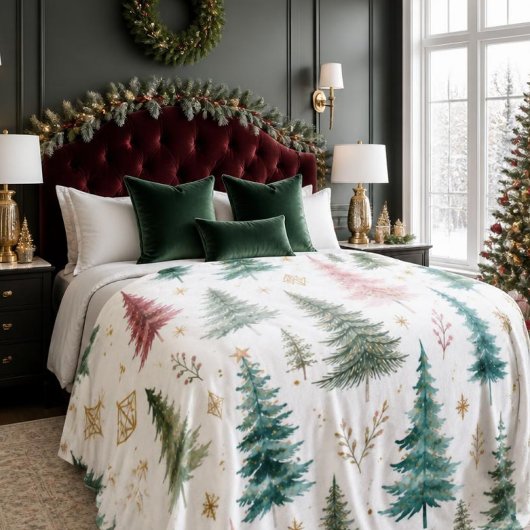 Gratis Waterverf Kerstbomen Fleece Deken
