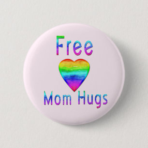 Gratis Waterverf van mam Hugs Rainbow LGBTQ Ronde Button 5,7 Cm