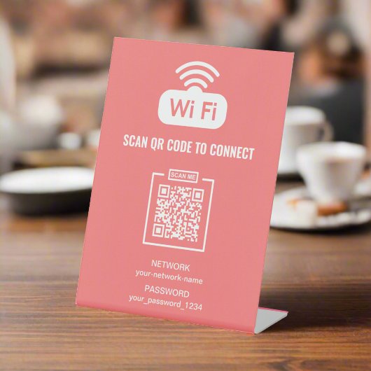 Gratis WIFI QR Code Netwerk Wachtwoord Roze Reclamebord Met Voetstuk