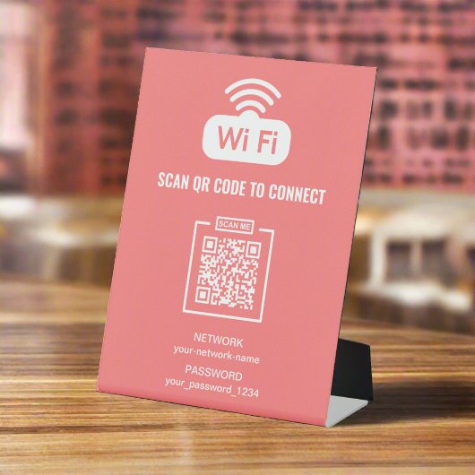 Gratis WIFI QR Code Netwerk Wachtwoord Roze Reclamebord Met Voetstuk
