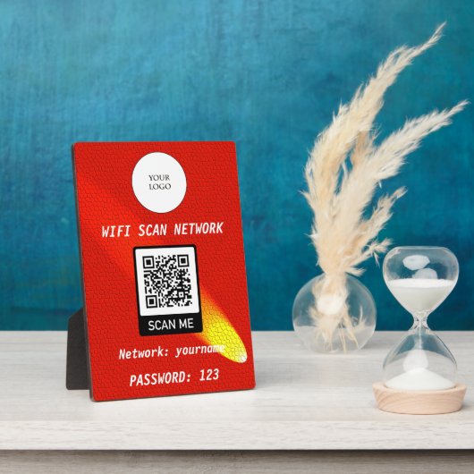Gratis Wifi QR Code Oranje Leren Spotlight Fotoplaat (Zijkant)