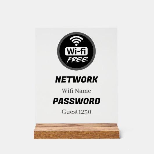 Gratis WiFi-wachtwoordbord | Netwerternaam en wach Acryl Bord (Voorkant)