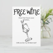 Gratis wijn - bruidsmeisje voorstel bedankkaart (Staand voorkant)