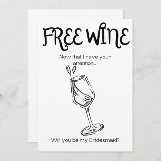 Gratis wijn - bruidsmeisje voorstel bedankkaart (Voorkant / Achterkant)