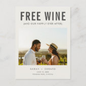 Gratis wijn (en onze nog lang en gelukkig) na de b aankondigingskaart (Voorkant)