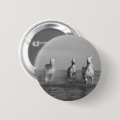 Gratis, witte paarden, zwart-wit, zee ronde button 5,7 cm (Voorkant /achterkant)