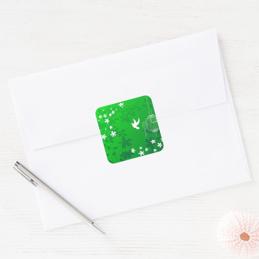 Gratis witte vogel onder witte bloemen Stickers