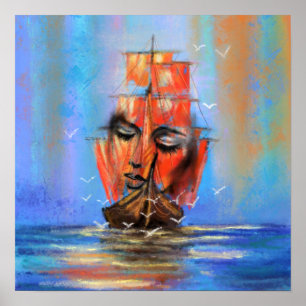 Gratis Zeilende Zeilboot Dame - Origineel Kunst Sc Poster