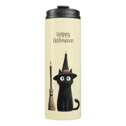 Gratis Zwarte Kat Gelukkig Halloween Thermosbeker (Voorkant)