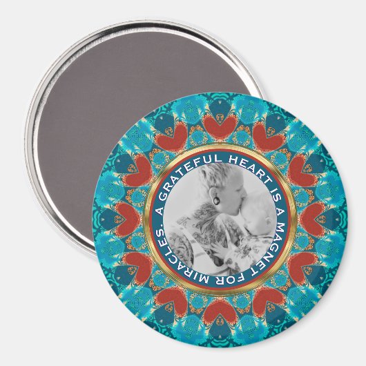 Gratitude Aqua Teal Mandala Custom Words & Photo Magneet (Voorkant / Achterkant)