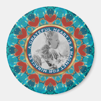 Gratitude Aqua Teal Mandala Custom Words & Photo Magneet