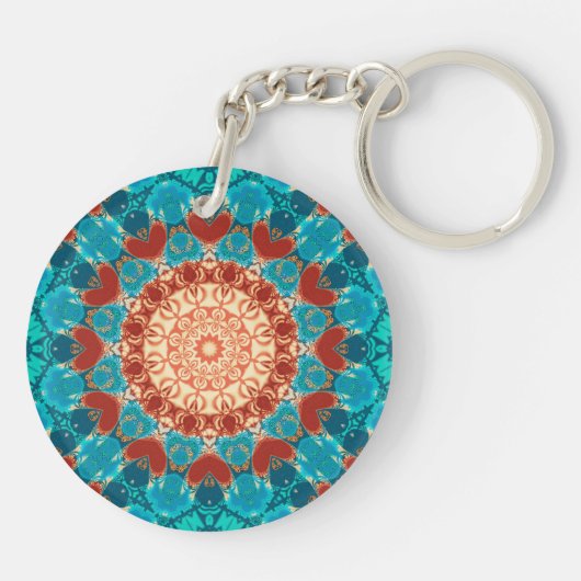 Gratitude Aqua Teal Mandala Custom Words & Photo Sleutelhanger (Achterkant)