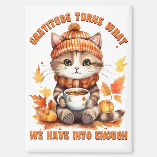 Gratitude & Cozy Vibes – Autumn Cat with Hot Drink Magneet (Voorkant)