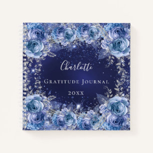 Gratitude dagboek blauwe bloemen zilver notitieboek