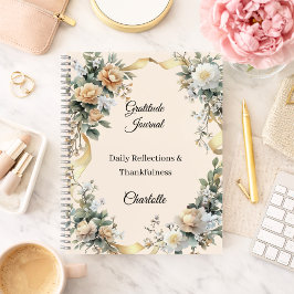 Gratitude dagboek gouden lint gele crème bloemen notitieboek