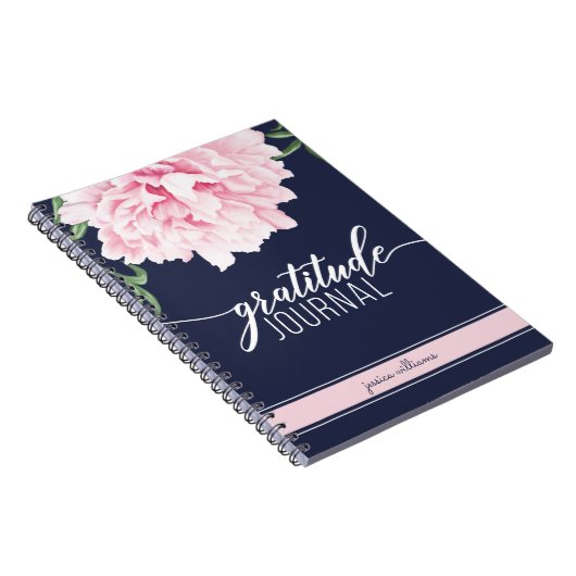Gratitude Floral Peony Navy Journal Notitieboek (Rechterzijde)