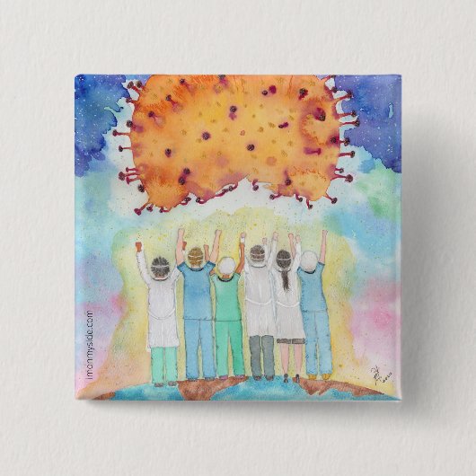 Gratitude For First Liners Covid-19 Pin Vierkante Button 5,1 Cm (Voorkant)