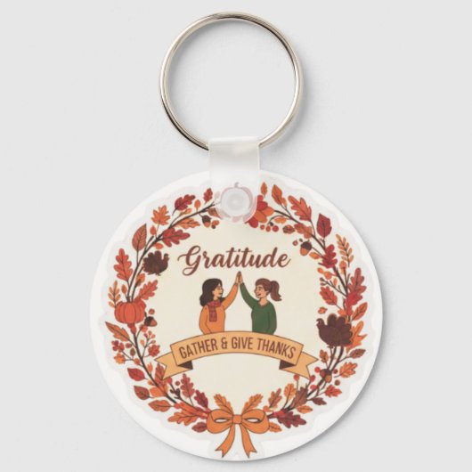 Gratitude Friends Wreath Icon | Thanksgiving Sleutelhanger (Voorkant)