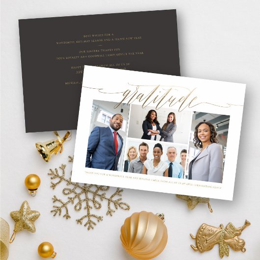 Gratitude Gold Script Multi-Photo Styly Business Feestdagenkaart