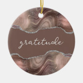 Gratitude Inspirerend Word Taupe Silver Agate Keramisch Ornament (Voorkant)