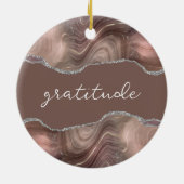 Gratitude Inspirerend Word Taupe Silver Agate Keramisch Ornament (Achterkant)