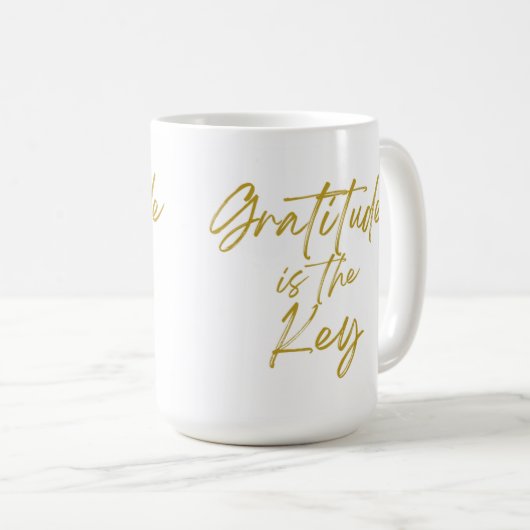 "Gratitude is de Key" 15oz koffie-Mok Koffiemok (Voorkant rechts)