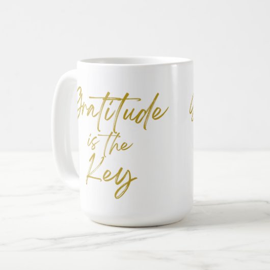 "Gratitude is de Key" 15oz koffie-Mok Koffiemok (Voorkant links)